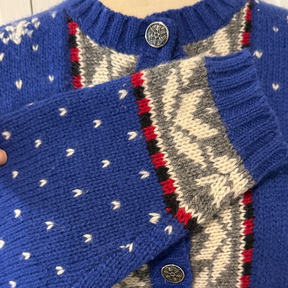 Woolrich Snowman Cardigan Sweater – Blue Knit Winter Holiday 100% Sz M - Picture 6 of 12
